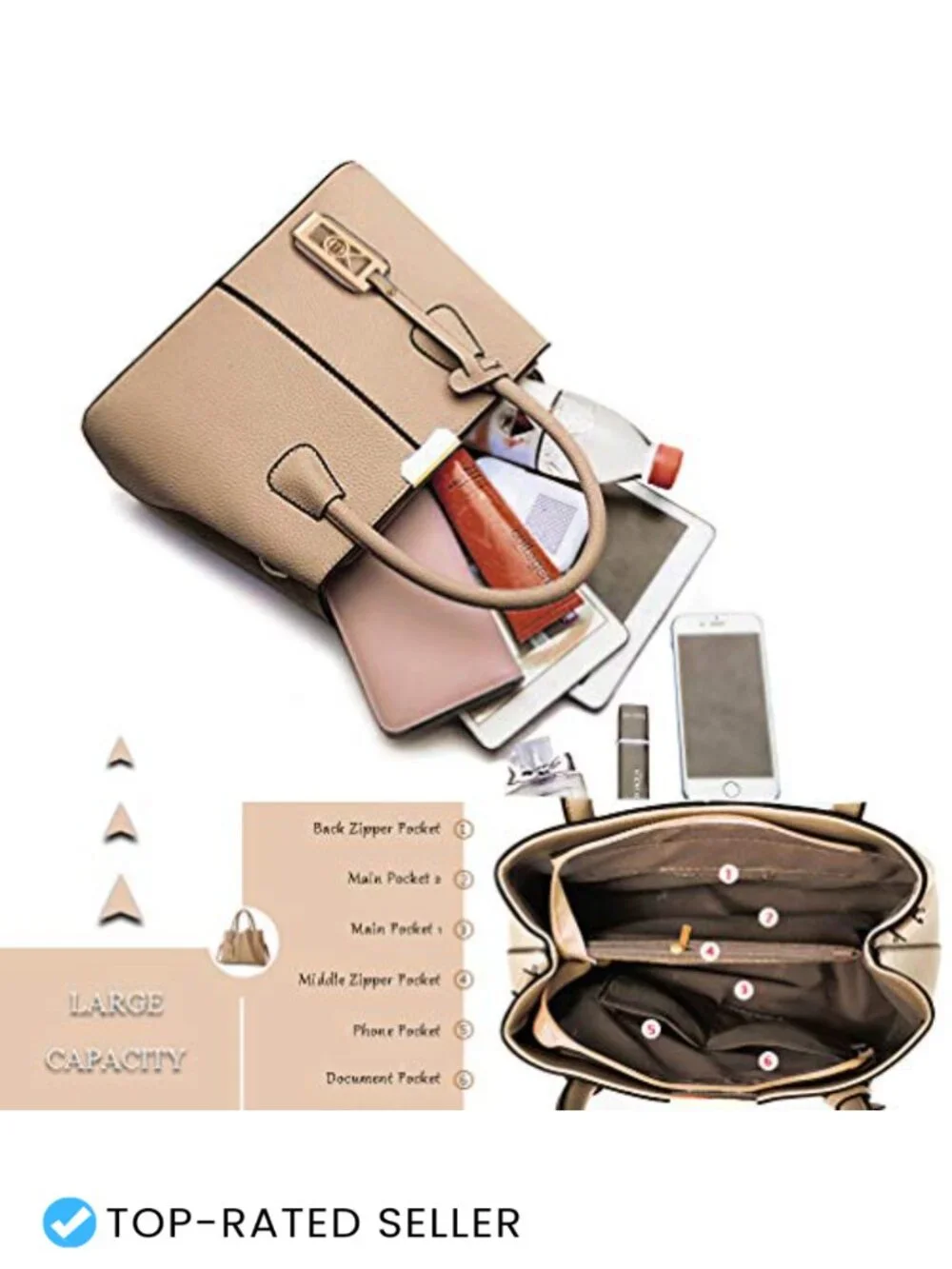 Women's PU Leather Satchel Handbag Tote with Detachable Shoulder Strap